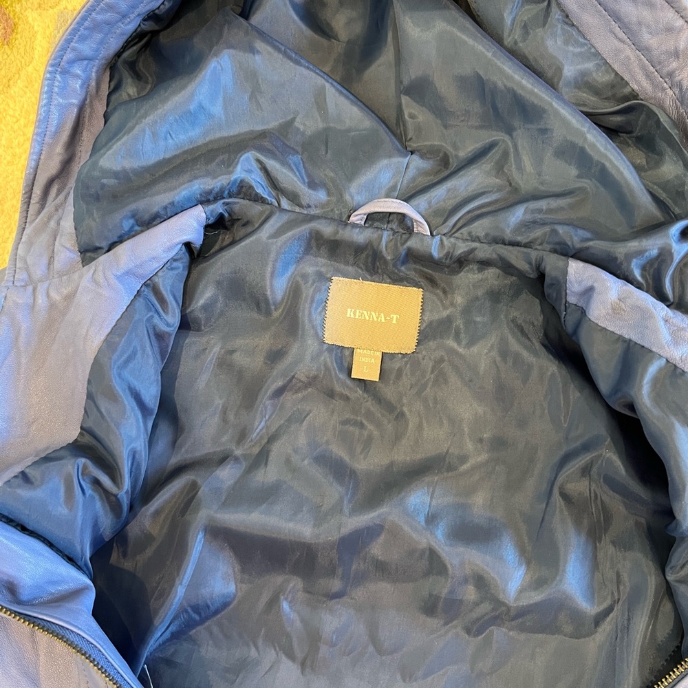 Kenna-T blue leather moto jacket with hood L - Picture 12 of 12
